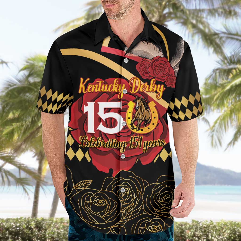 Kentucky Horse Racing Hawaiian Shirt Celebrating 151 Years Horseshoe With Roses