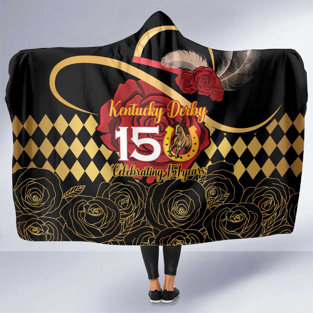 Kentucky Horse Racing Hooded Blanket Celebrating 151 Years Horseshoe With Roses