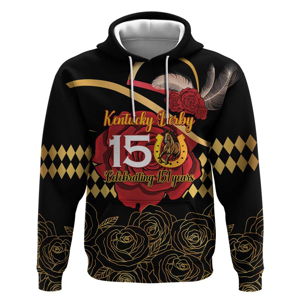 Kentucky Horse Racing Hoodie Celebrating 151 Years Horseshoe With Roses