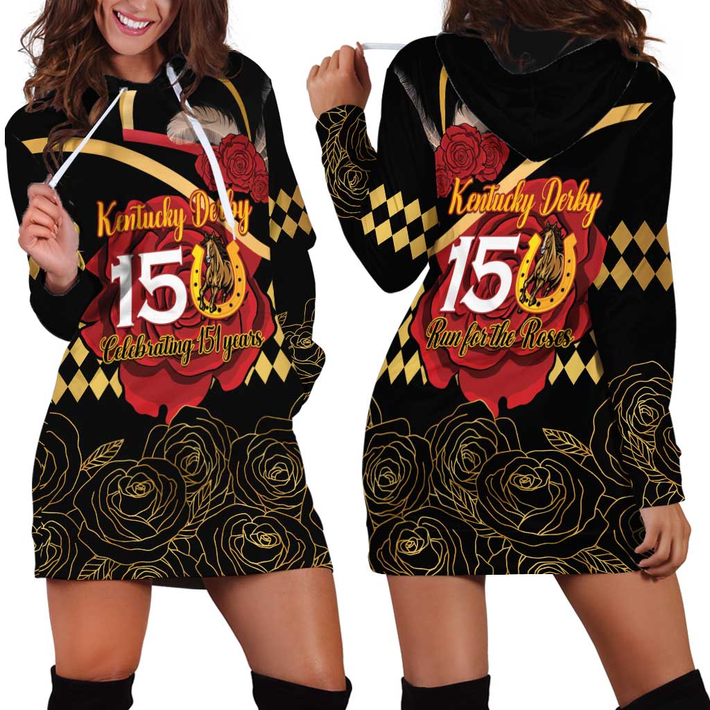 Kentucky Horse Racing Hoodie Dress Celebrating 151 Years Horseshoe With Roses