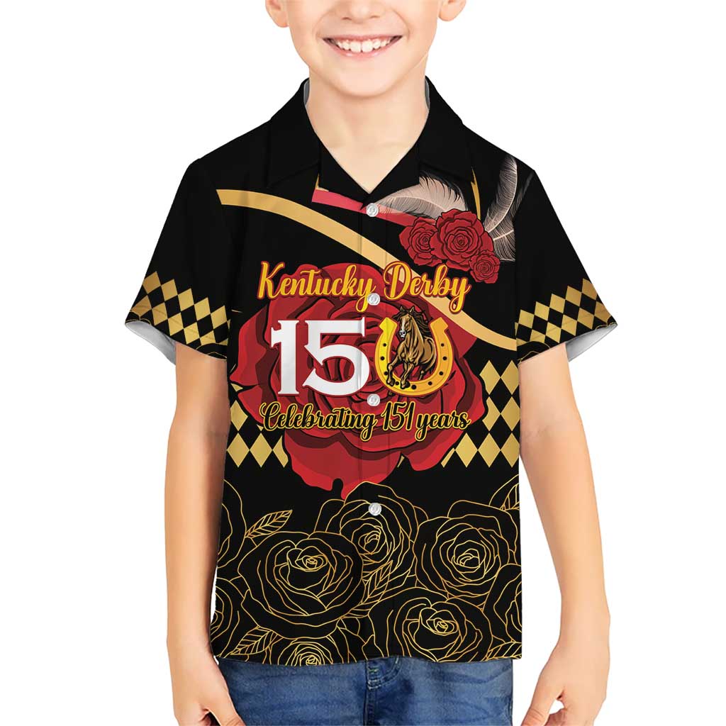 Kentucky Horse Racing Kid Hawaiian Shirt Celebrating 151 Years Horseshoe With Roses