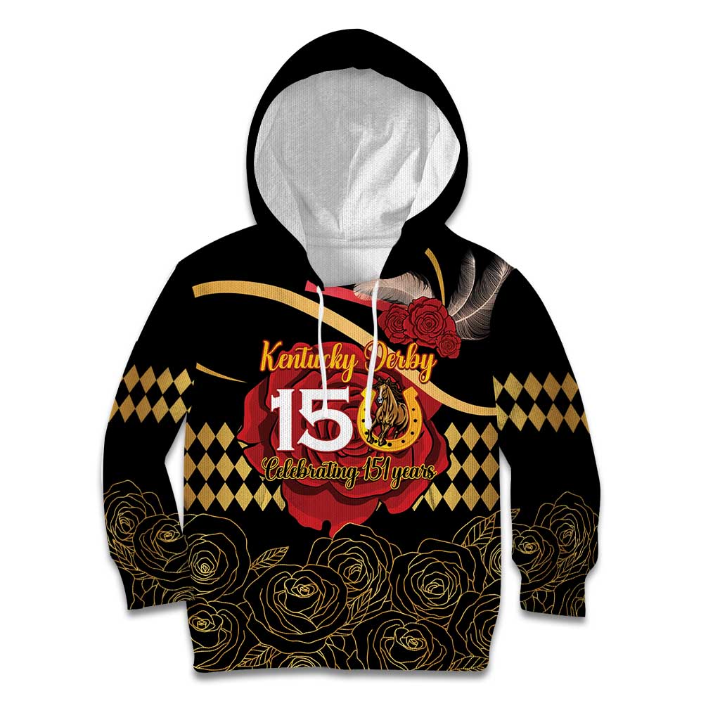 Kentucky Horse Racing Kid Hoodie Celebrating 151 Years Horseshoe With Roses