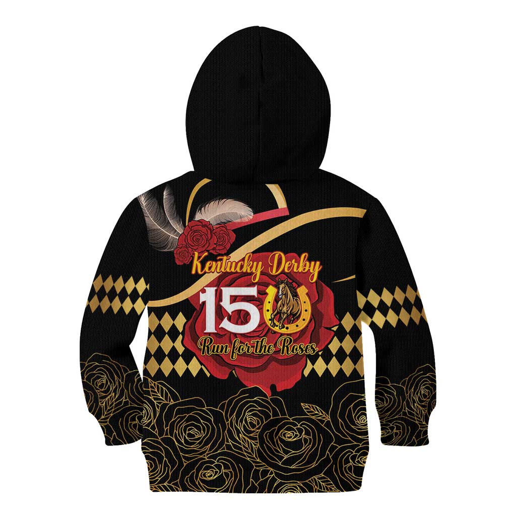 Kentucky Horse Racing Kid Hoodie Celebrating 151 Years Horseshoe With Roses