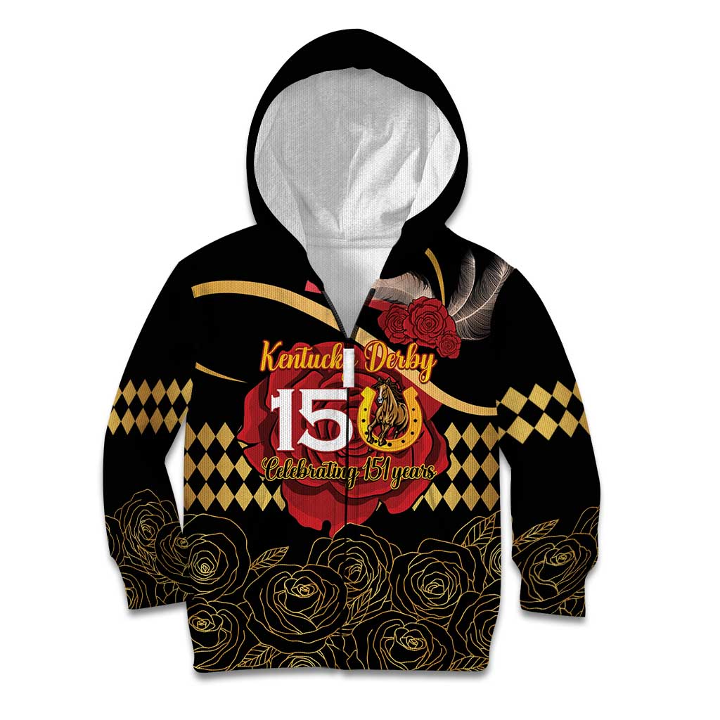 Kentucky Horse Racing Kid Hoodie Celebrating 151 Years Horseshoe With Roses