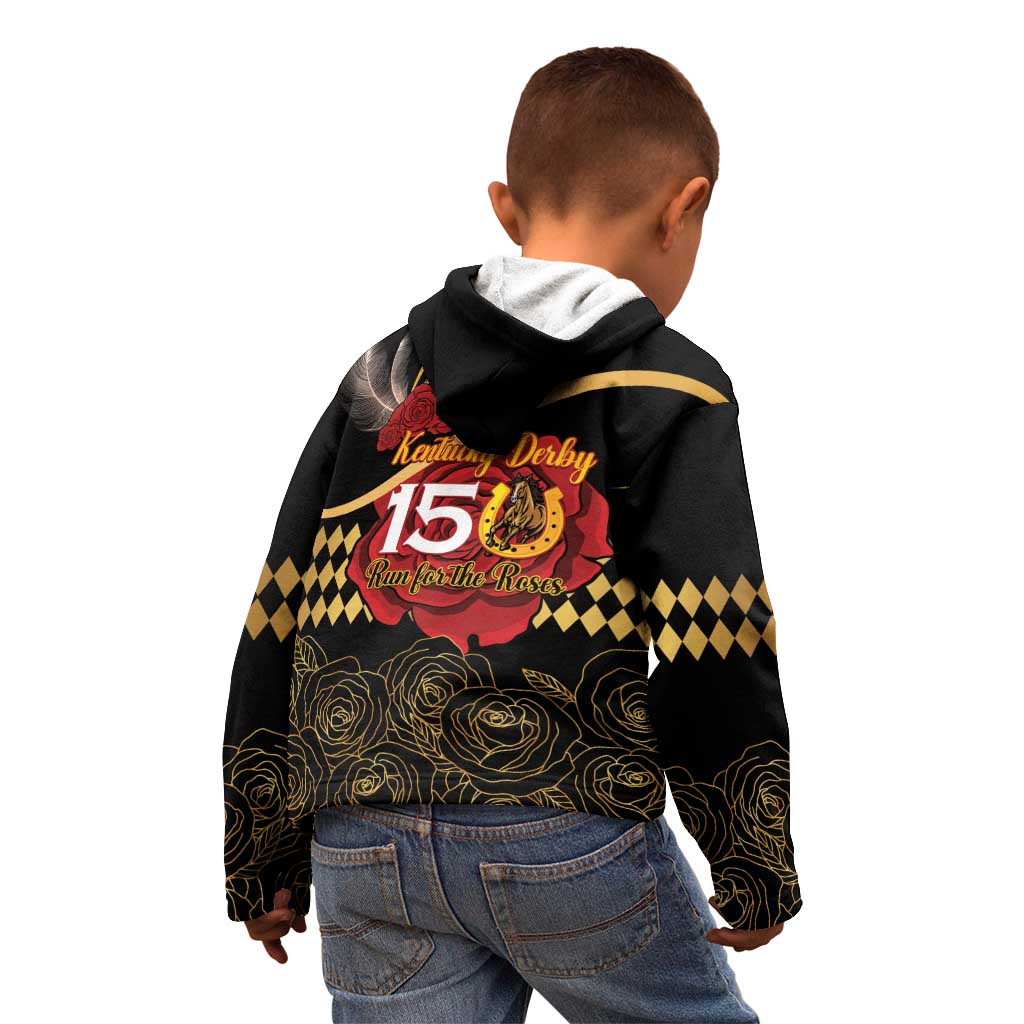 Kentucky Horse Racing Kid Hoodie Celebrating 151 Years Horseshoe With Roses