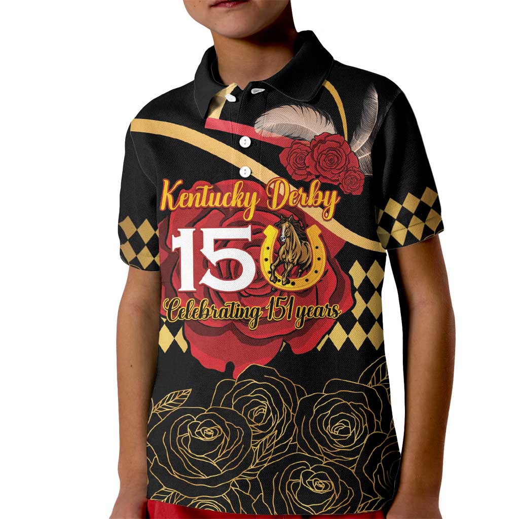 Kentucky Horse Racing Kid Polo Shirt Celebrating 151 Years Horseshoe With Roses