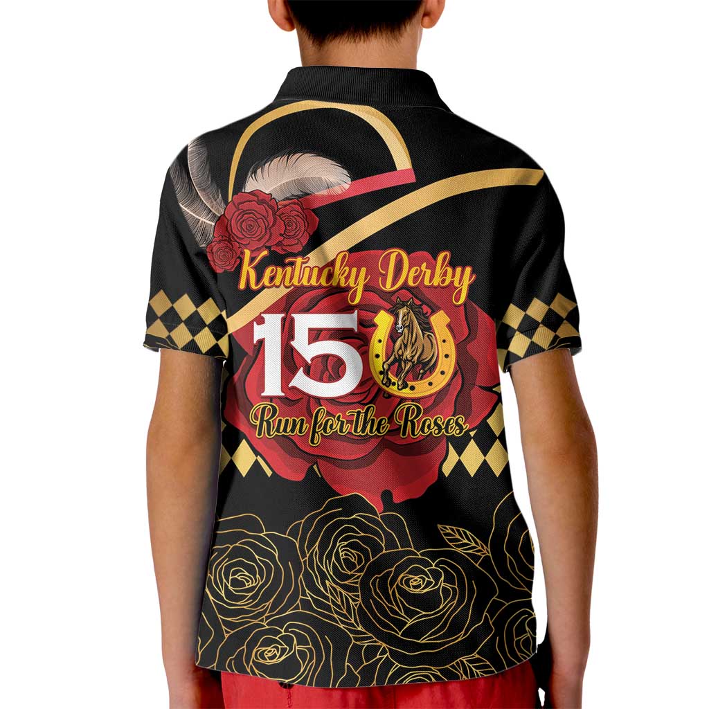 Kentucky Horse Racing Kid Polo Shirt Celebrating 151 Years Horseshoe With Roses