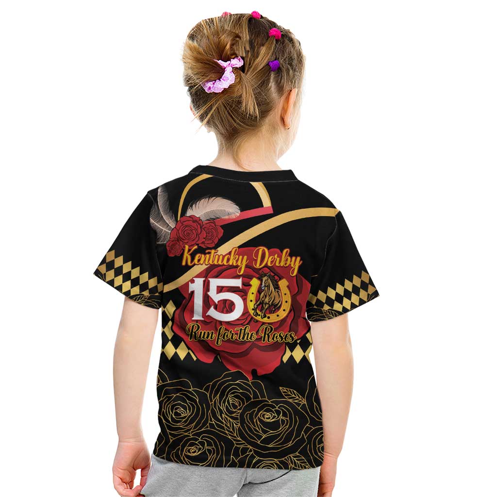Kentucky Horse Racing Kid T Shirt Celebrating 151 Years Horseshoe With Roses