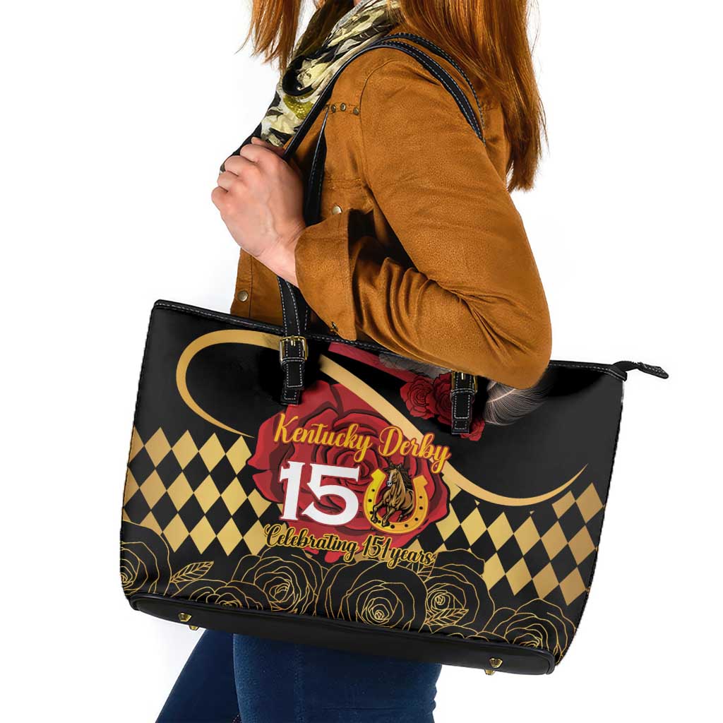 Kentucky Horse Racing Leather Tote Bag Celebrating 151 Years Horseshoe With Roses