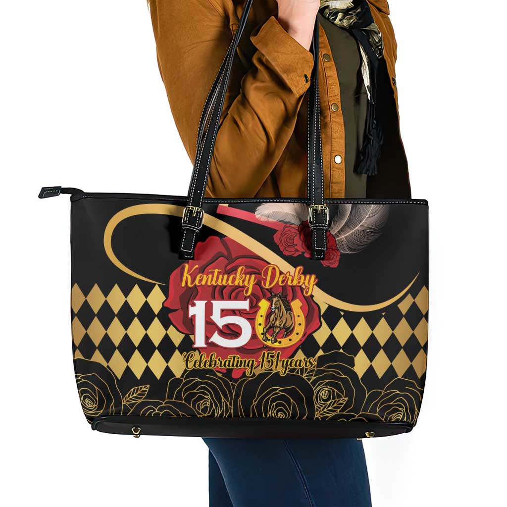 Kentucky Horse Racing Leather Tote Bag Celebrating 151 Years Horseshoe With Roses