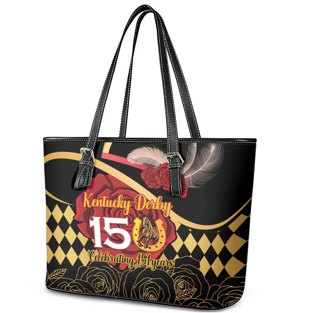 Kentucky Horse Racing Leather Tote Bag Celebrating 151 Years Horseshoe With Roses