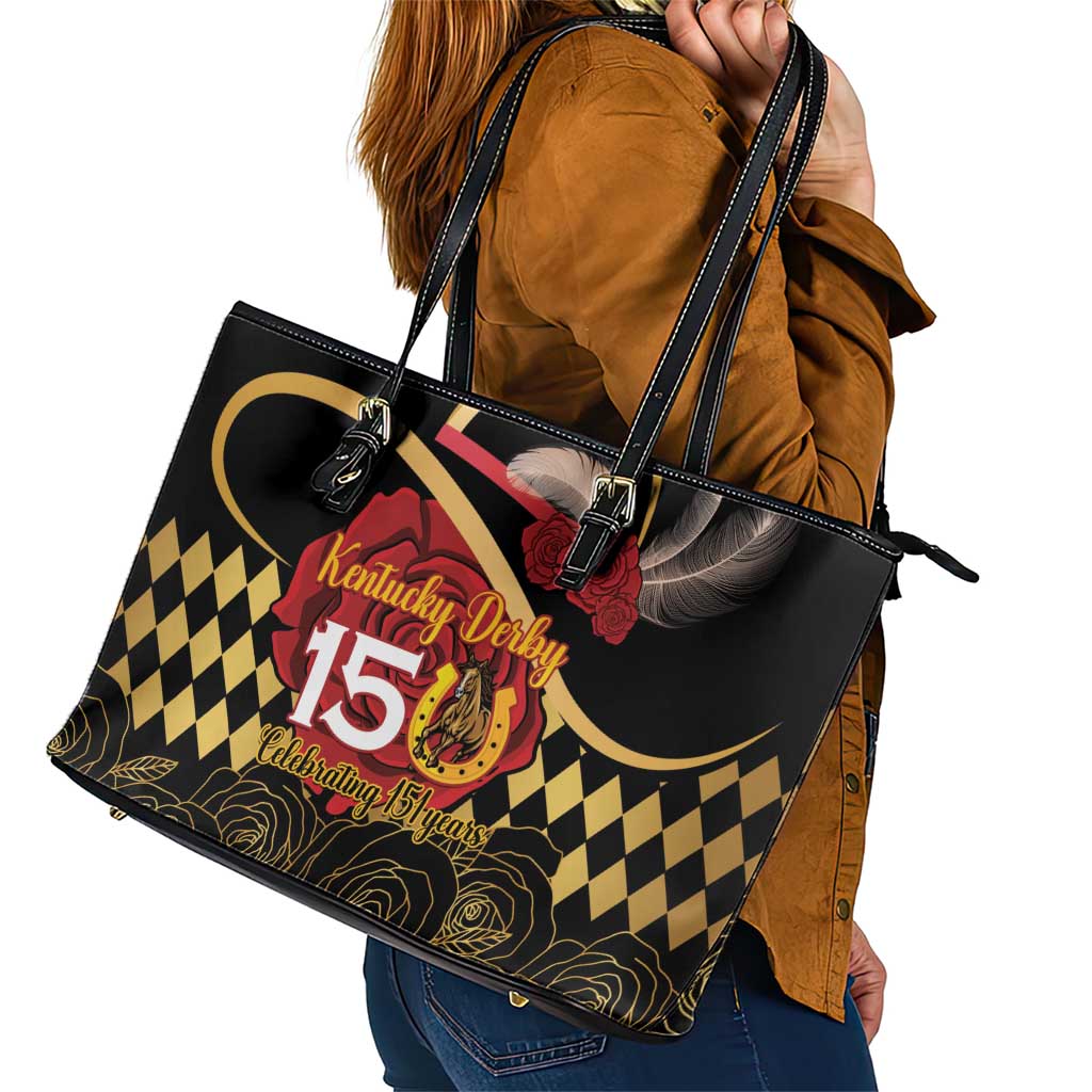 Kentucky Horse Racing Leather Tote Bag Celebrating 151 Years Horseshoe With Roses