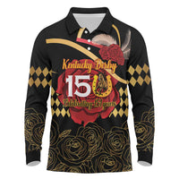 Kentucky Horse Racing Long Sleeve Polo Shirt Celebrating 151 Years Horseshoe With Roses