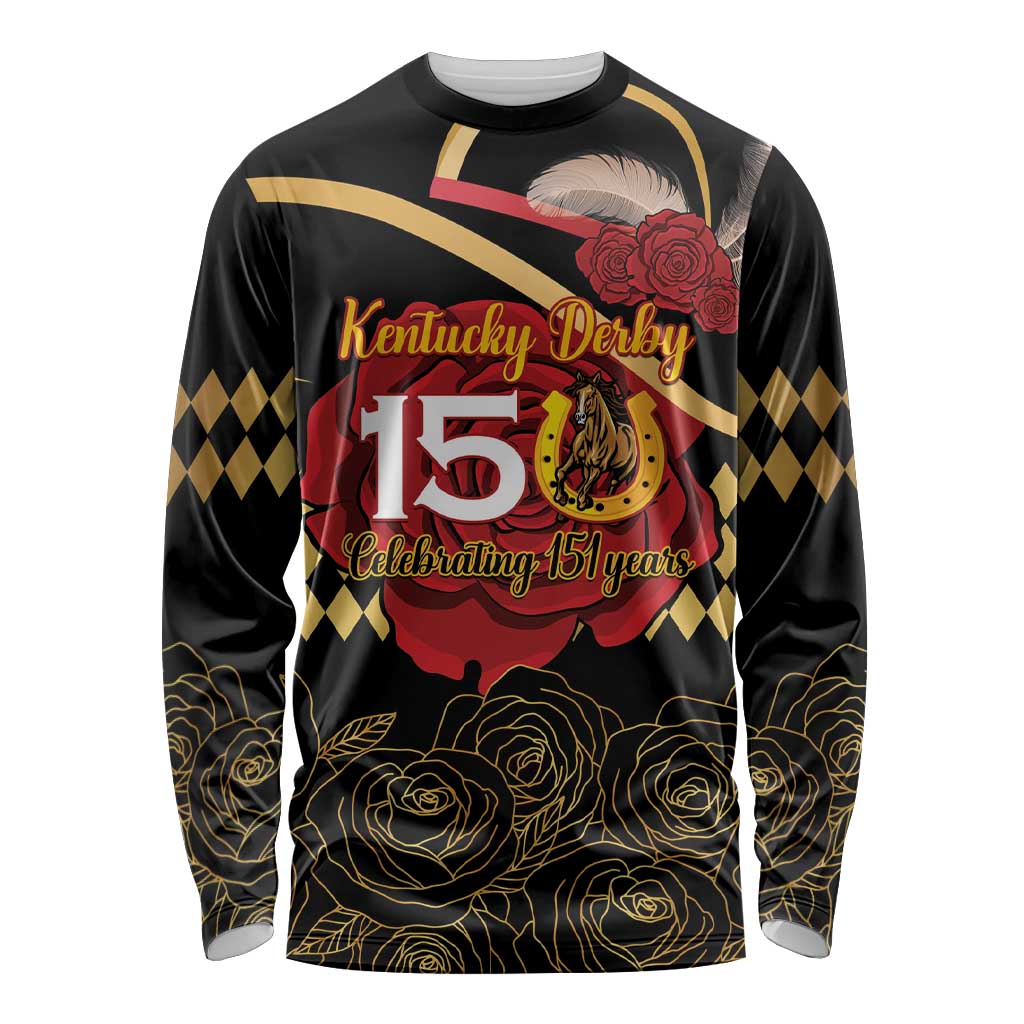 Kentucky Horse Racing Long Sleeve Shirt Celebrating 151 Years Horseshoe With Roses