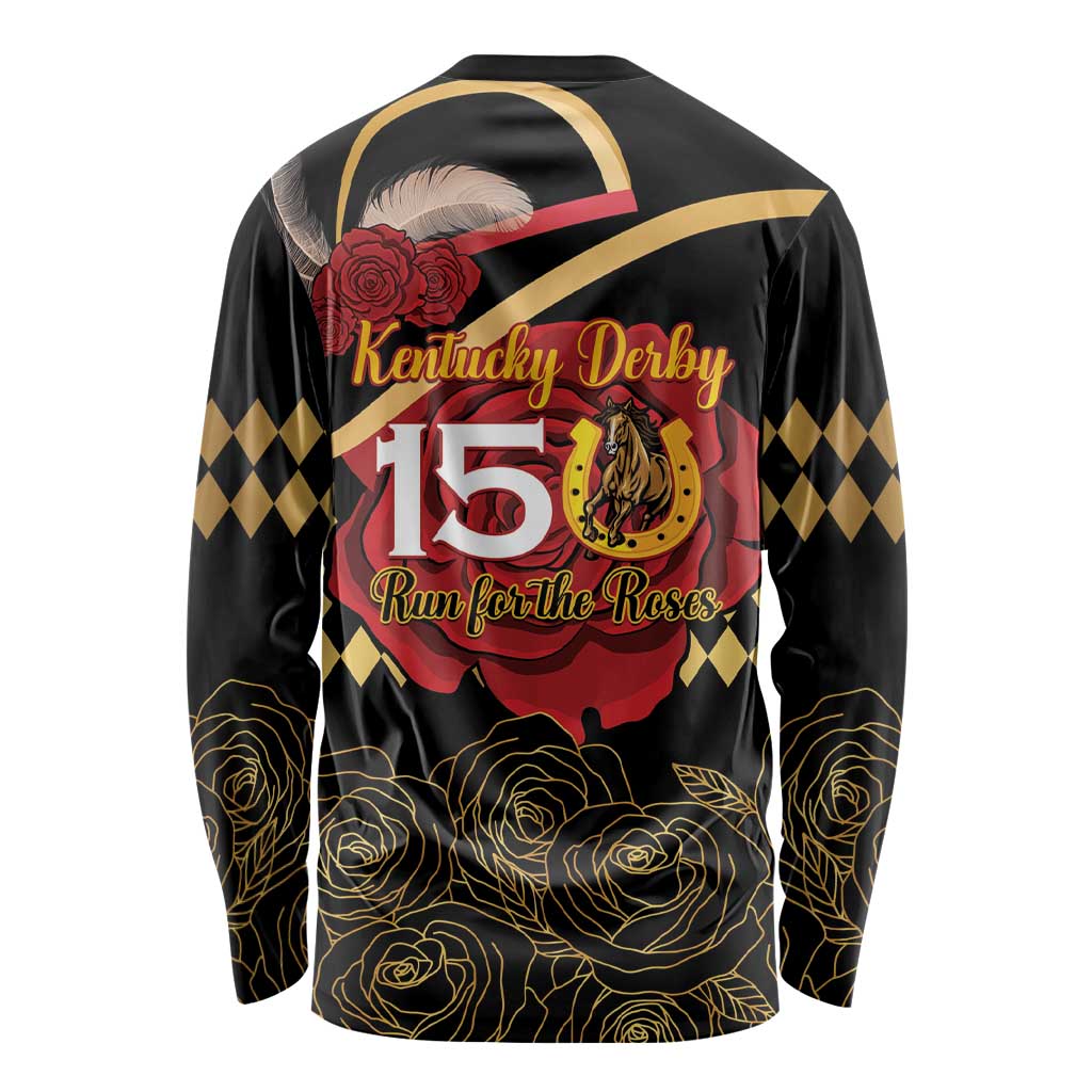Kentucky Horse Racing Long Sleeve Shirt Celebrating 151 Years Horseshoe With Roses