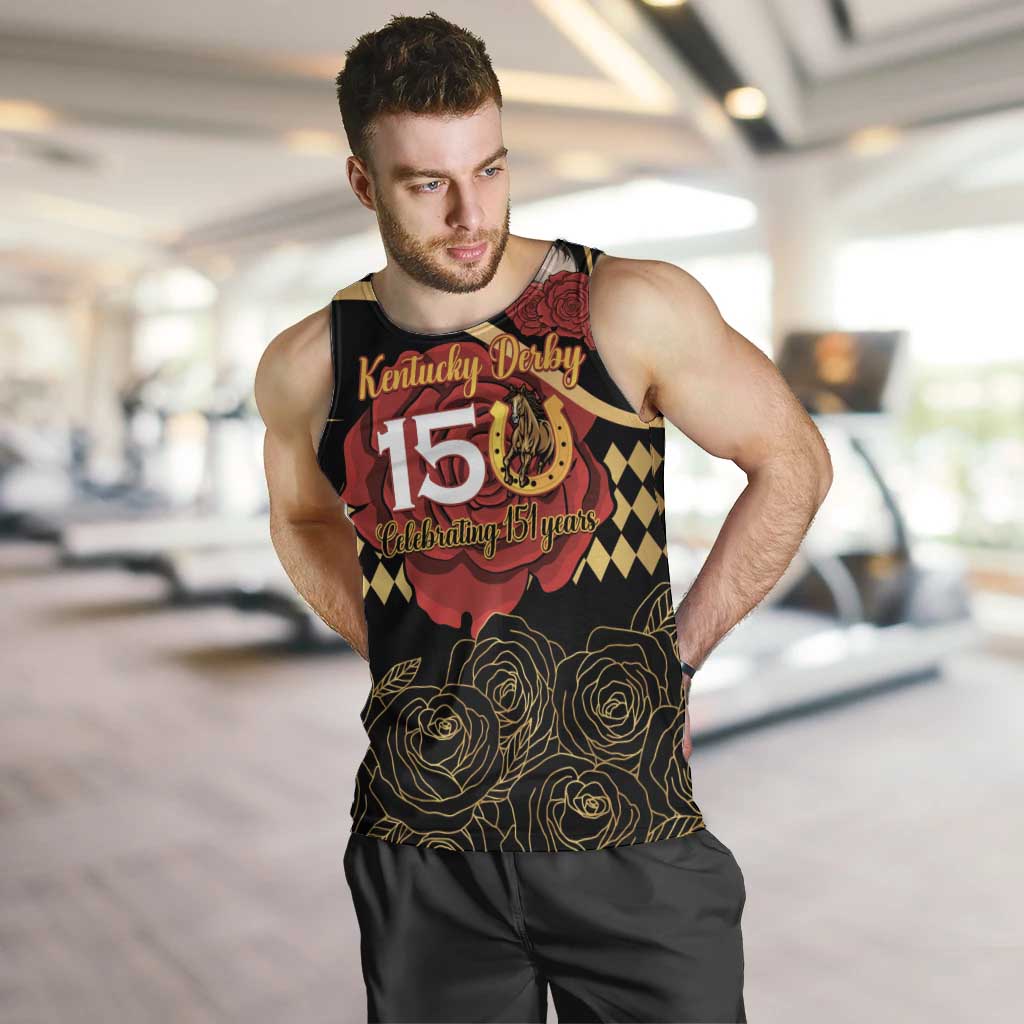Kentucky Horse Racing Men Tank Top Celebrating 151 Years Horseshoe With Roses