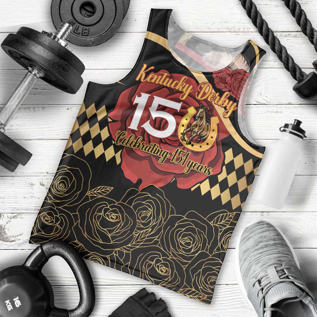 Kentucky Horse Racing Men Tank Top Celebrating 151 Years Horseshoe With Roses