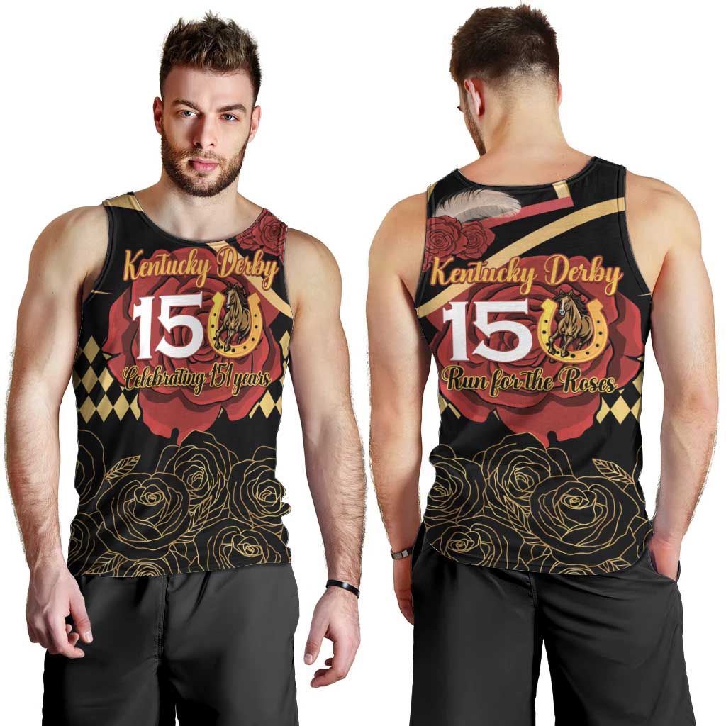 Kentucky Horse Racing Men Tank Top Celebrating 151 Years Horseshoe With Roses