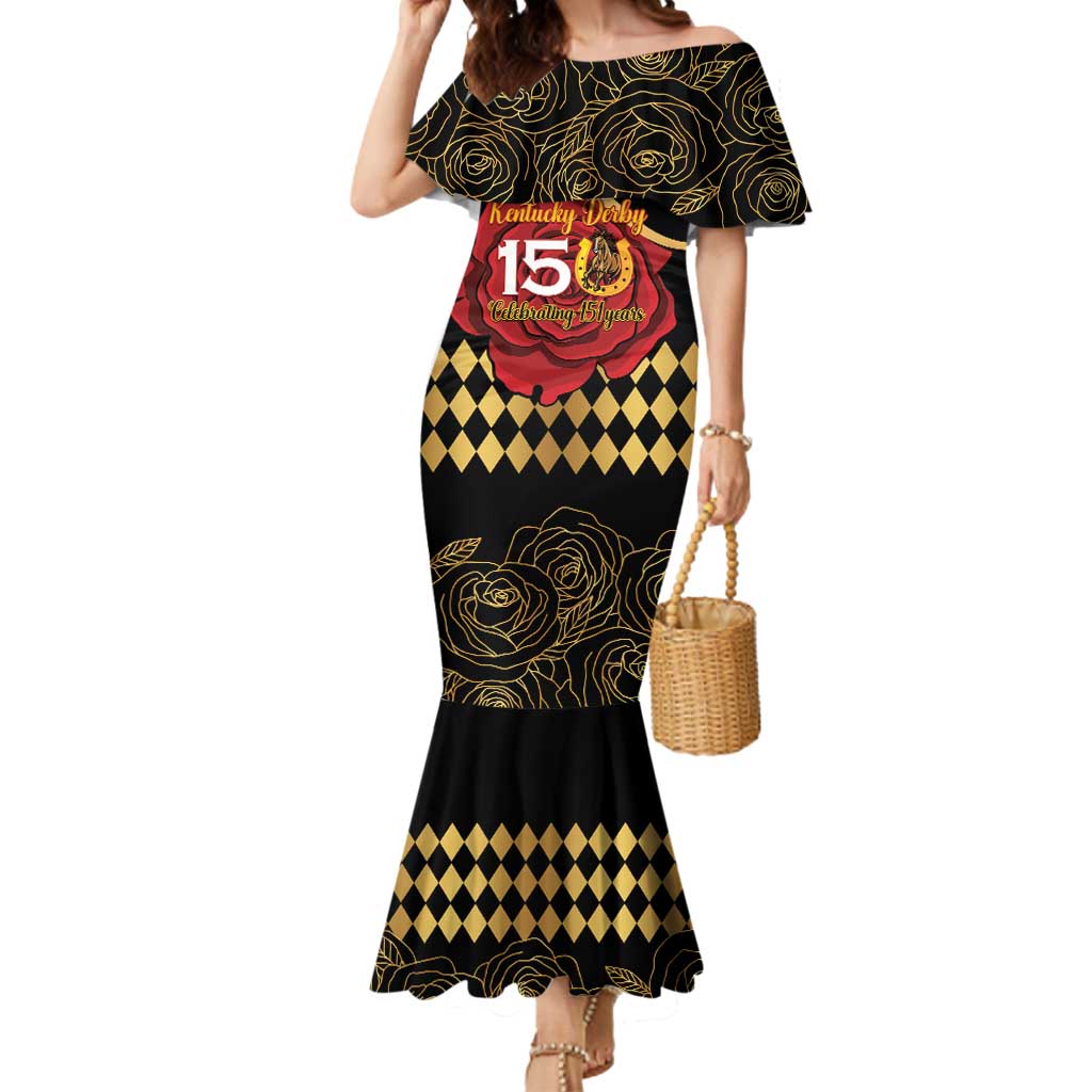 Kentucky Horse Racing Mermaid Dress Celebrating 151 Years Horseshoe With Roses