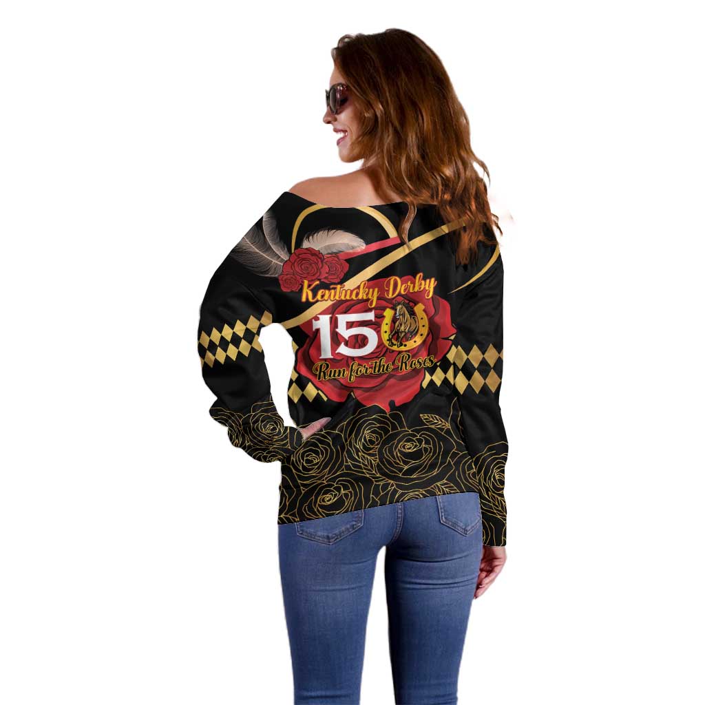 Kentucky Horse Racing Off Shoulder Sweater Celebrating 151 Years Horseshoe With Roses