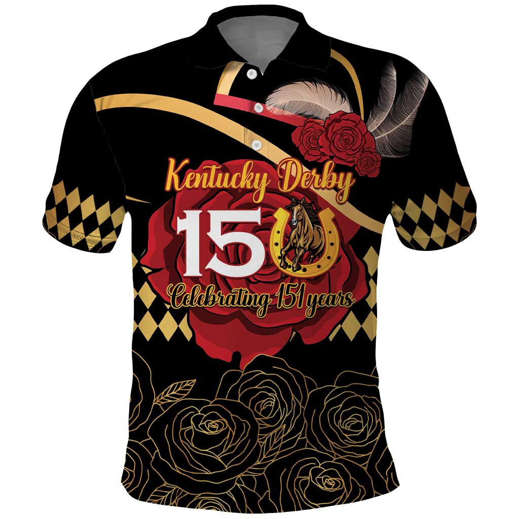 Kentucky Horse Racing Polo Shirt Celebrating 151 Years Horseshoe With Roses