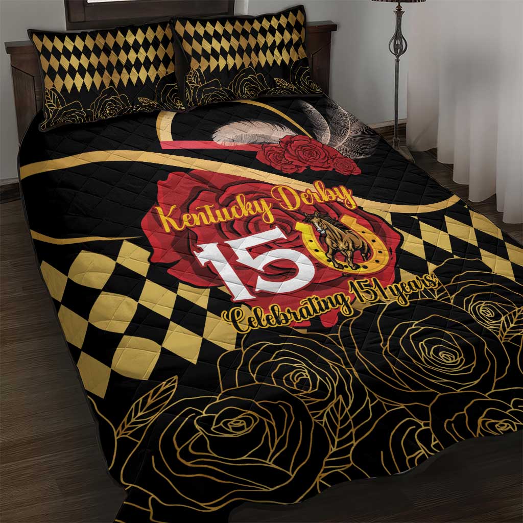 Kentucky Horse Racing Quilt Bed Set Celebrating 151 Years Horseshoe With Roses