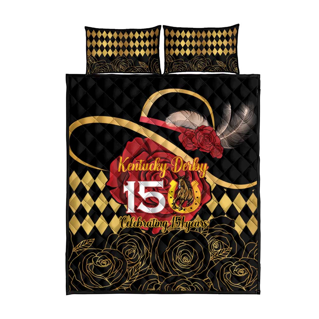 Kentucky Horse Racing Quilt Bed Set Celebrating 151 Years Horseshoe With Roses