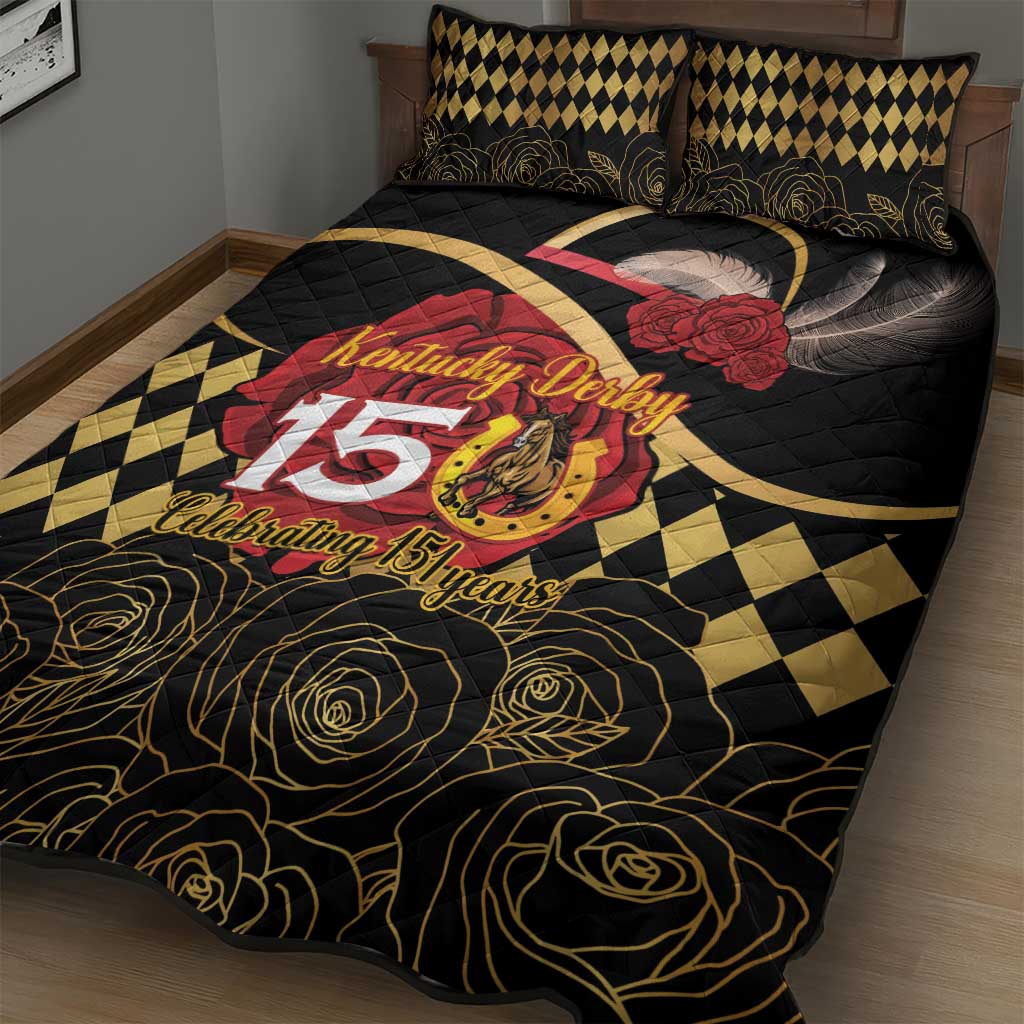 Kentucky Horse Racing Quilt Bed Set Celebrating 151 Years Horseshoe With Roses