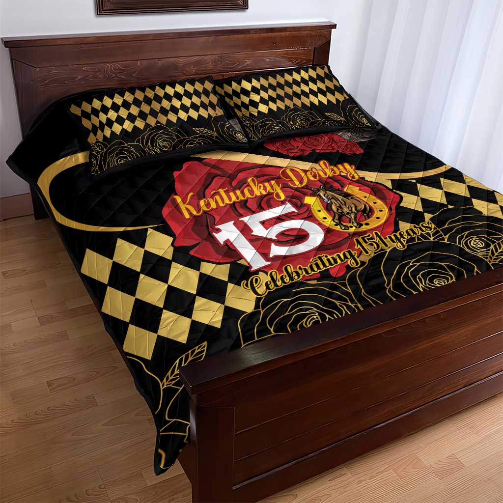 Kentucky Horse Racing Quilt Bed Set Celebrating 151 Years Horseshoe With Roses