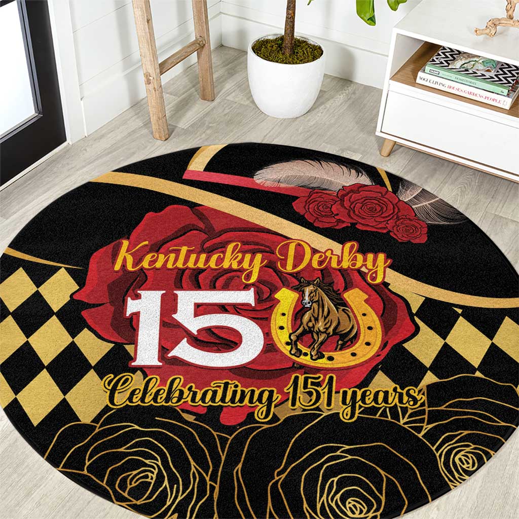 Kentucky Horse Racing Round Carpet Celebrating 151 Years Horseshoe With Roses