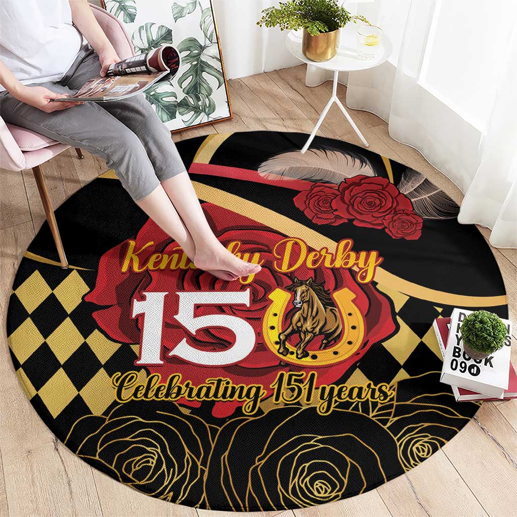 Kentucky Horse Racing Round Carpet Celebrating 151 Years Horseshoe With Roses