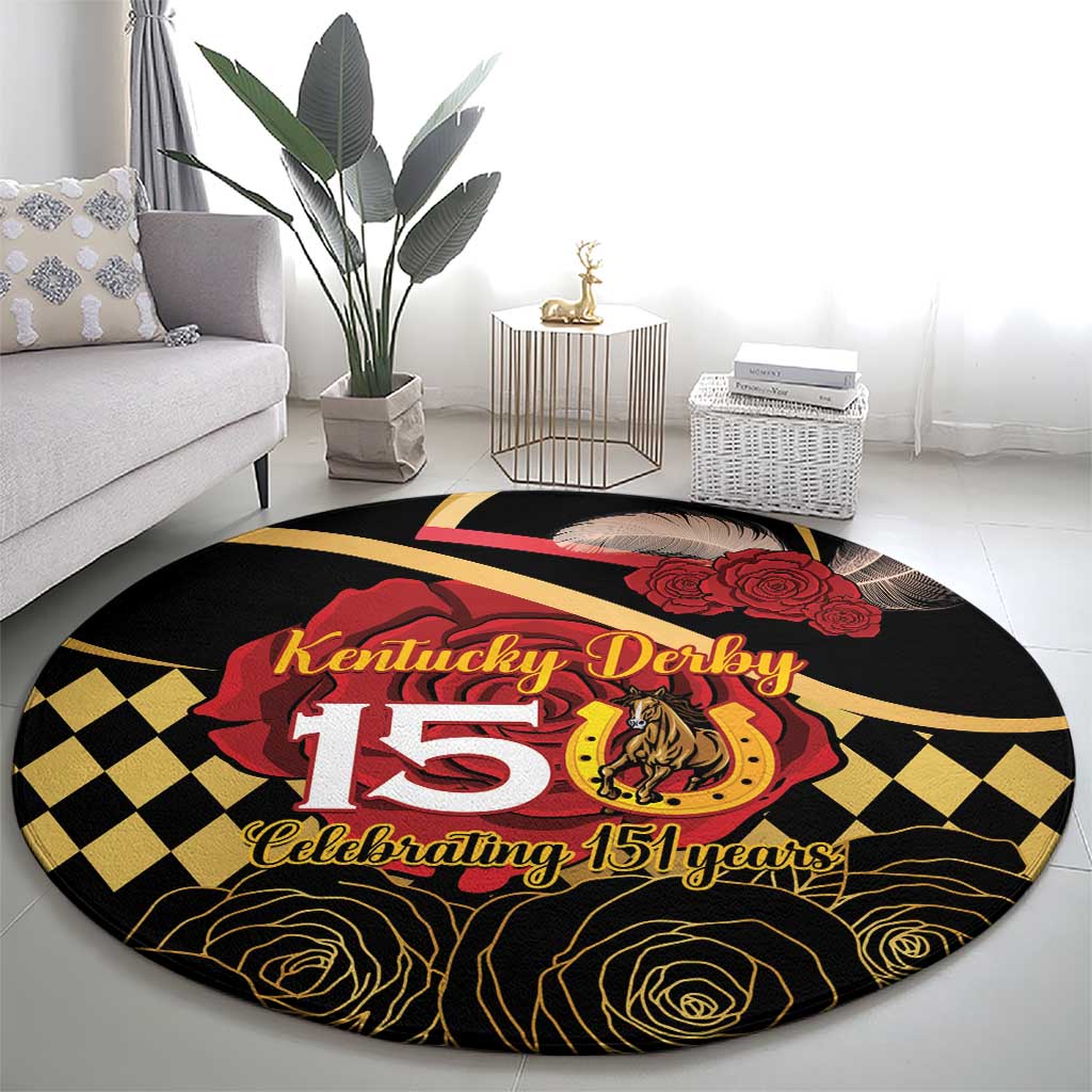 Kentucky Horse Racing Round Carpet Celebrating 151 Years Horseshoe With Roses