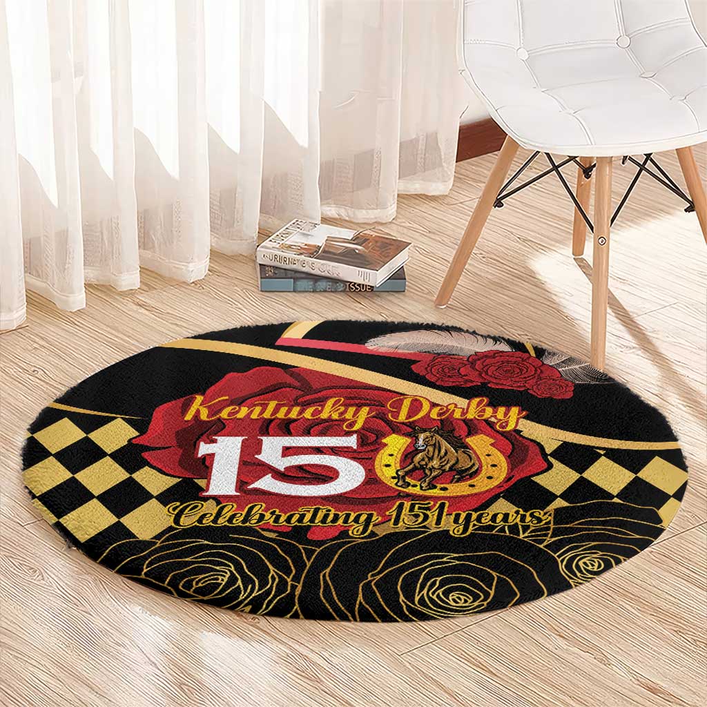 Kentucky Horse Racing Round Carpet Celebrating 151 Years Horseshoe With Roses