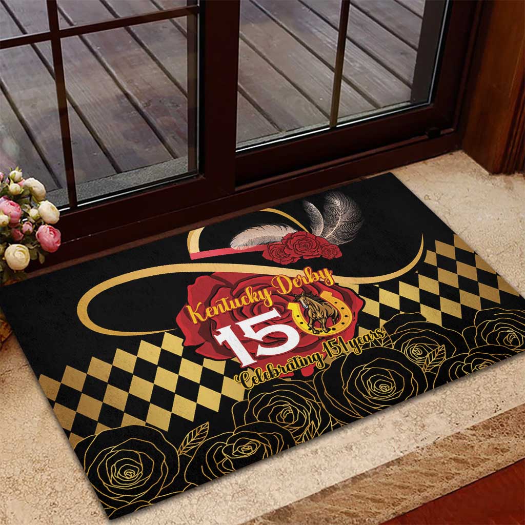 Kentucky Horse Racing Rubber Doormat Celebrating 151 Years Horseshoe With Roses