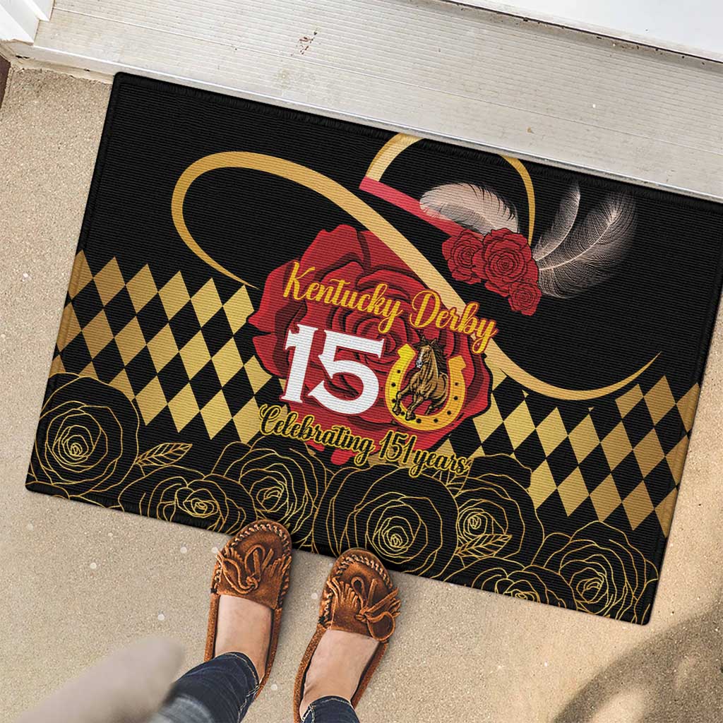 Kentucky Horse Racing Rubber Doormat Celebrating 151 Years Horseshoe With Roses
