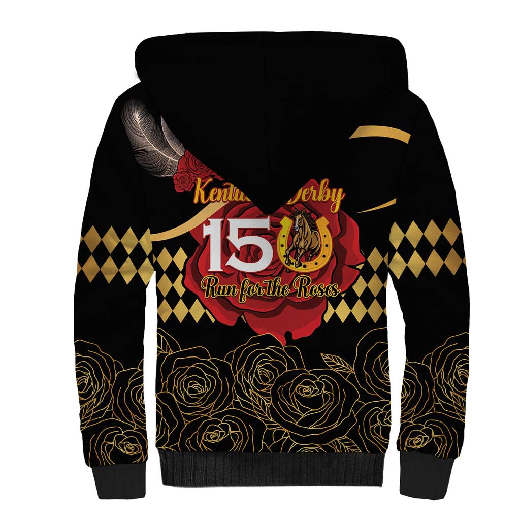 Kentucky Horse Racing Sherpa Hoodie Celebrating 151 Years Horseshoe With Roses