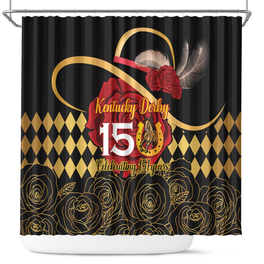 Kentucky Horse Racing Shower Curtain Celebrating 151 Years Horseshoe With Roses