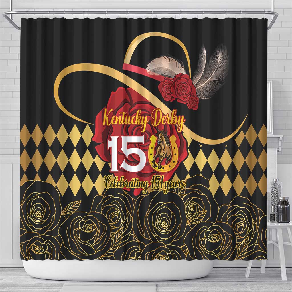 Kentucky Horse Racing Shower Curtain Celebrating 151 Years Horseshoe With Roses