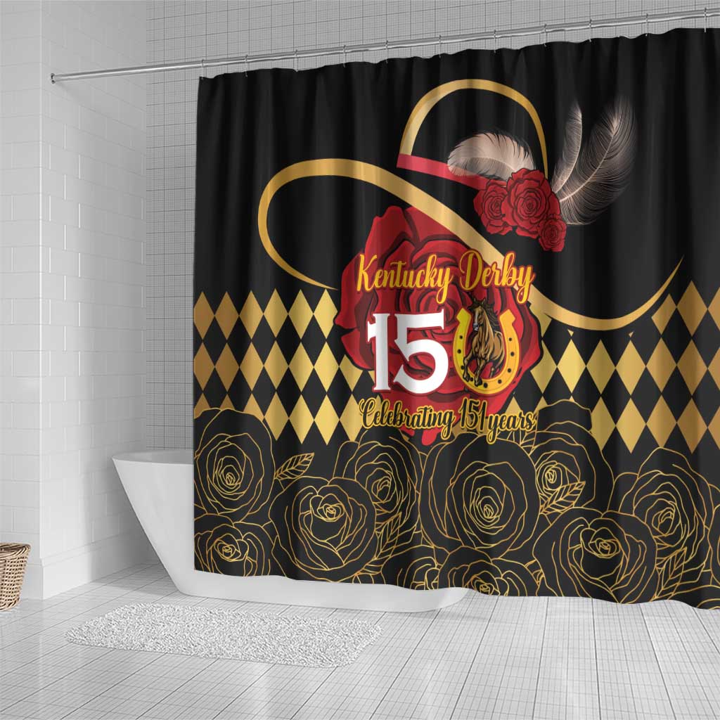 Kentucky Horse Racing Shower Curtain Celebrating 151 Years Horseshoe With Roses
