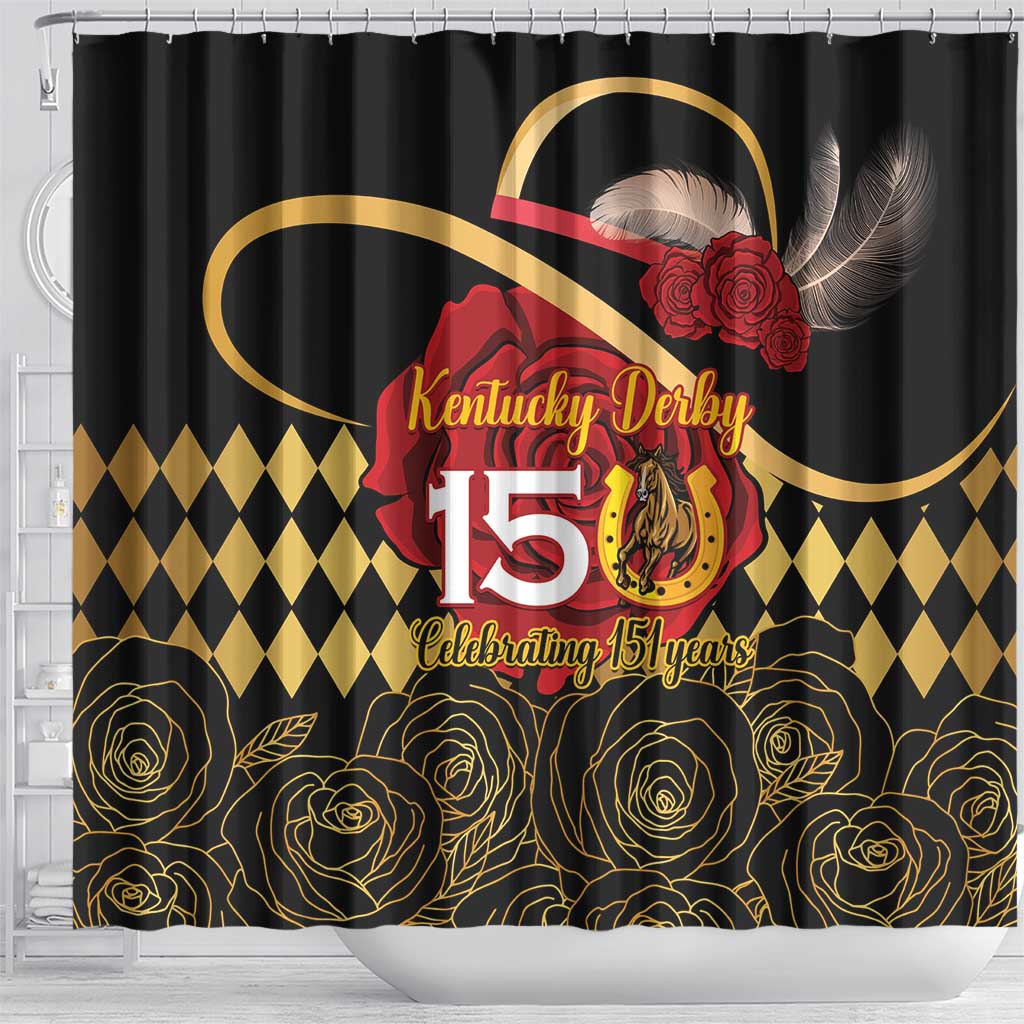 Kentucky Horse Racing Shower Curtain Celebrating 151 Years Horseshoe With Roses