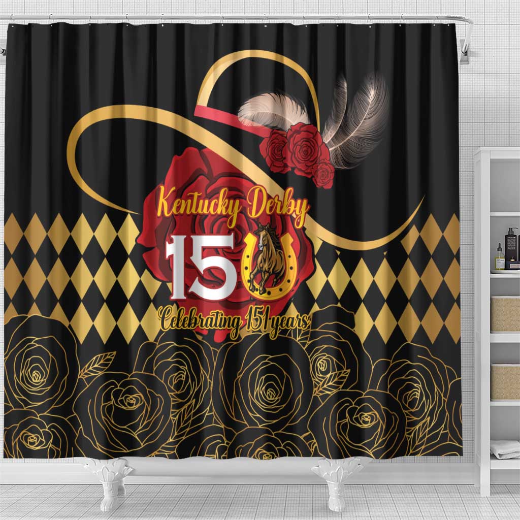 Kentucky Horse Racing Shower Curtain Celebrating 151 Years Horseshoe With Roses