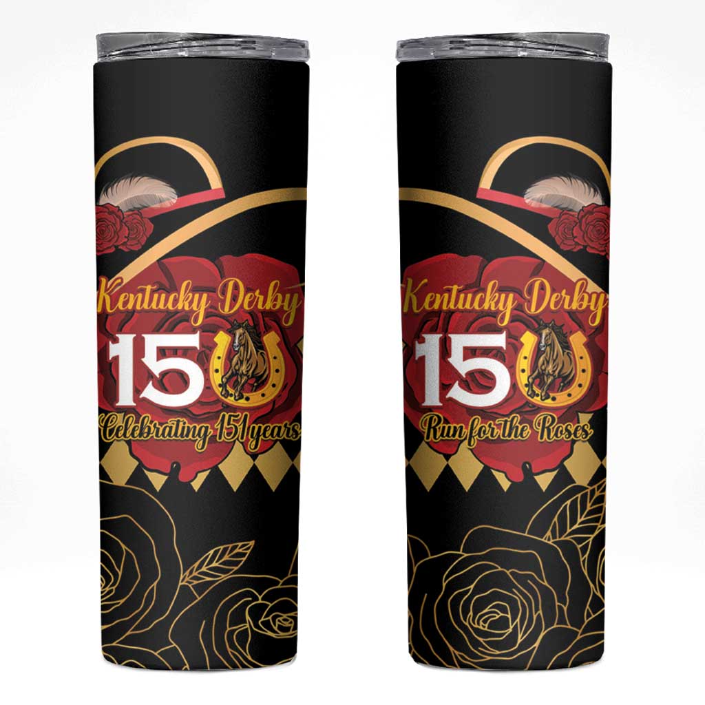 Kentucky Horse Racing Skinny Tumbler Celebrating 151 Years Horseshoe With Roses