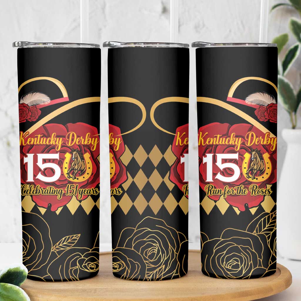 Kentucky Horse Racing Skinny Tumbler Celebrating 151 Years Horseshoe With Roses