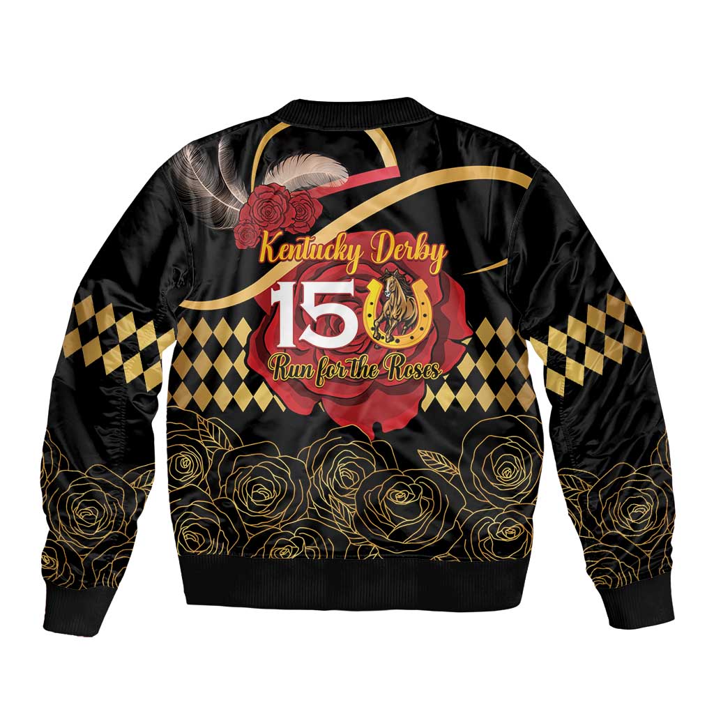 Kentucky Horse Racing Sleeve Zip Bomber Jacket Celebrating 151 Years Horseshoe With Roses