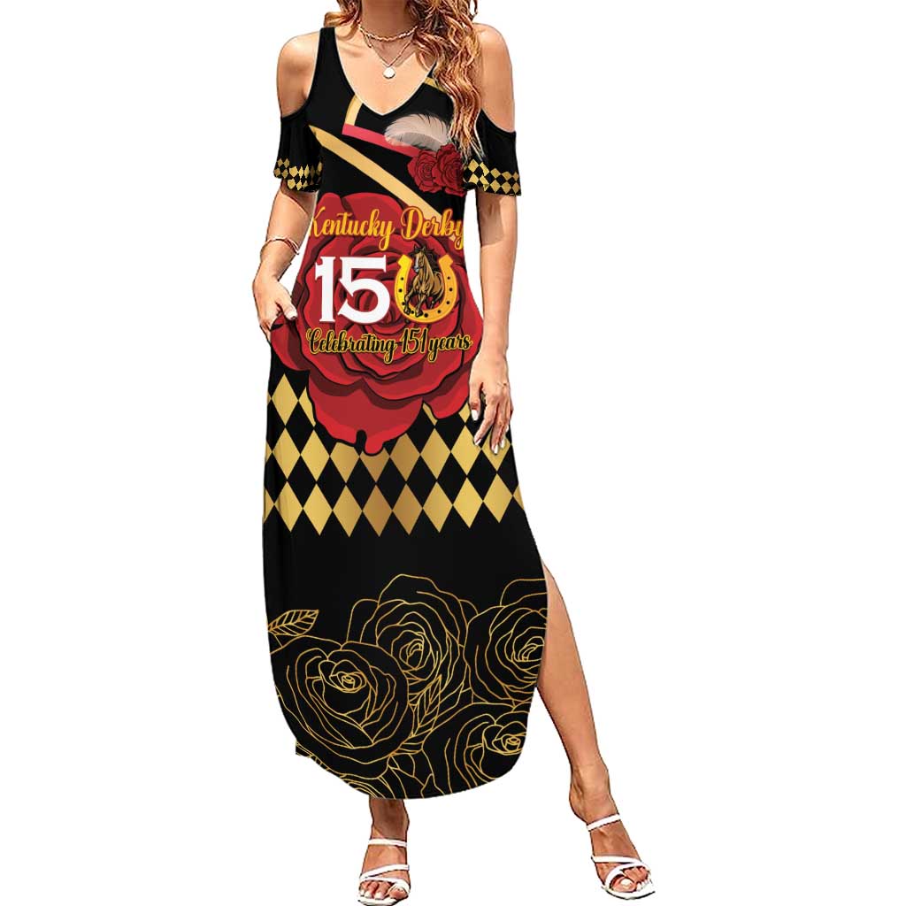 Kentucky Horse Racing Summer Maxi Dress Celebrating 151 Years Horseshoe With Roses