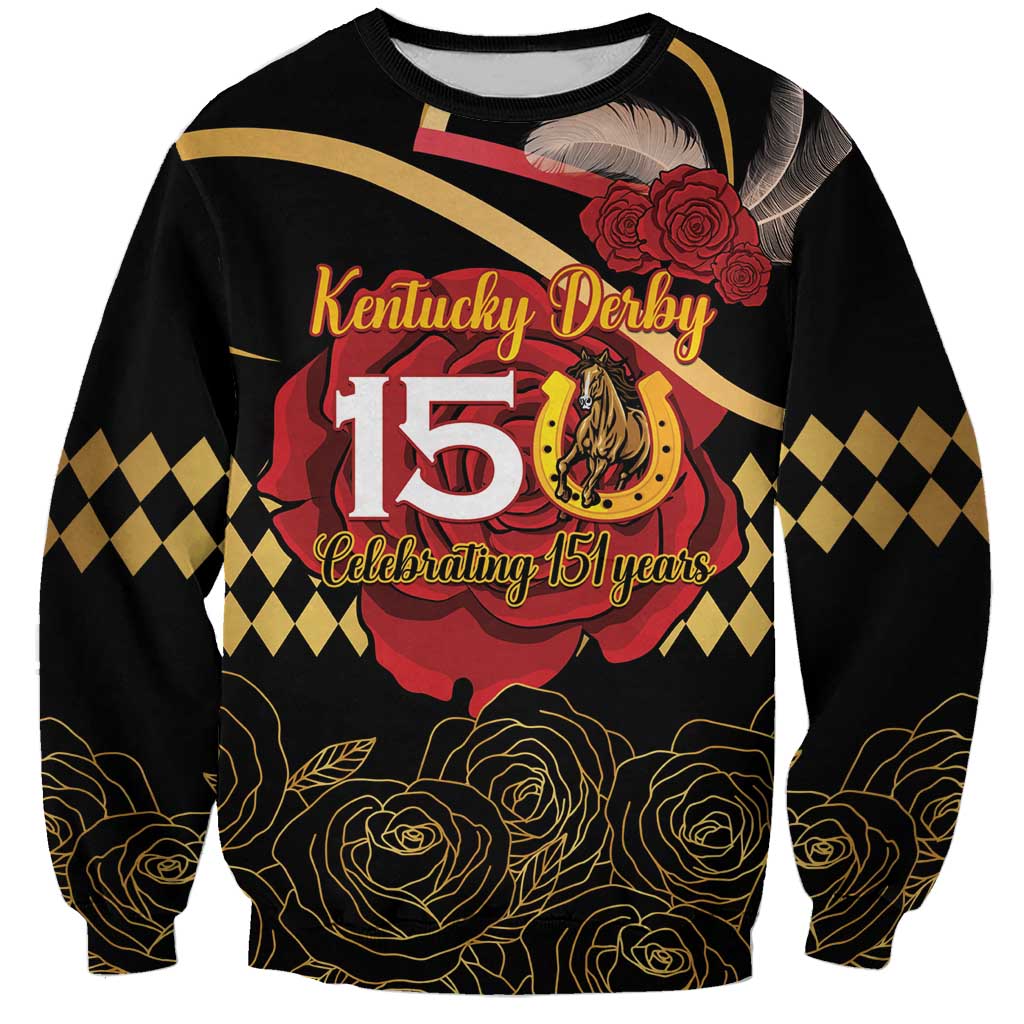 Kentucky Horse Racing Sweatshirt Celebrating 151 Years Horseshoe With Roses