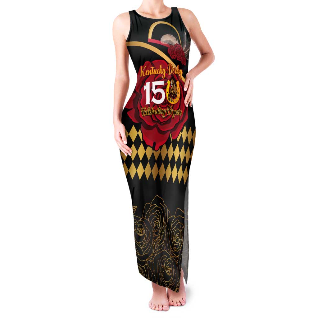 Kentucky Horse Racing Tank Maxi Dress Celebrating 151 Years Horseshoe With Roses