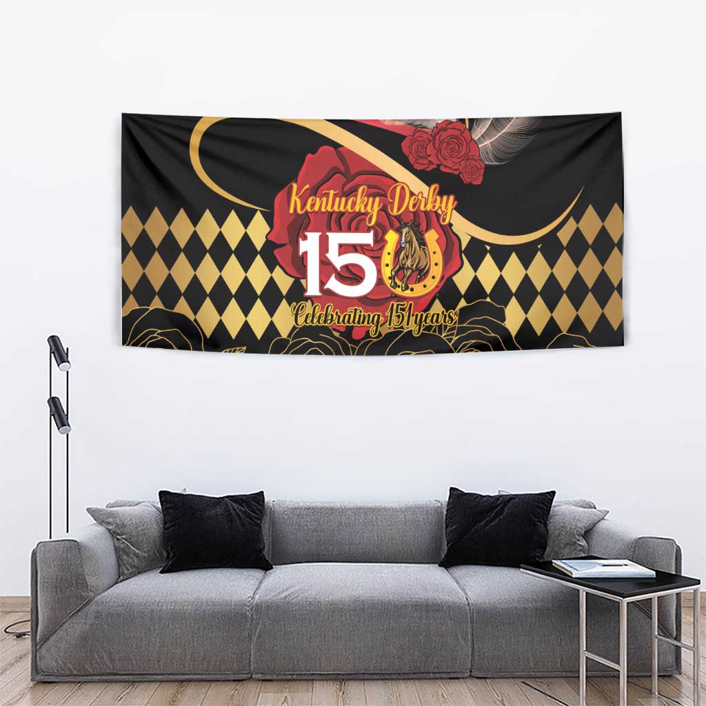 Kentucky Horse Racing Tapestry Celebrating 151 Years Horseshoe With Roses