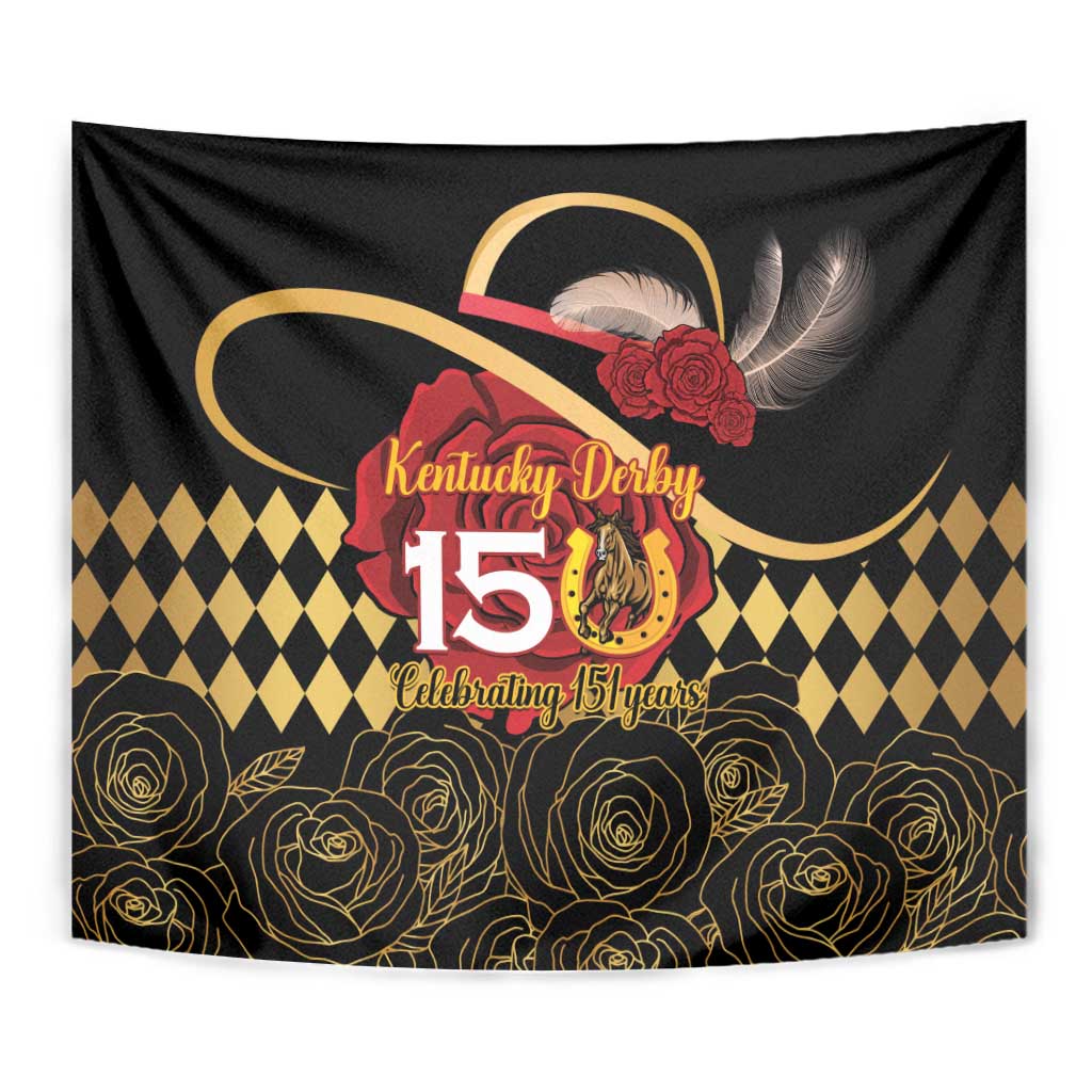 Kentucky Horse Racing Tapestry Celebrating 151 Years Horseshoe With Roses