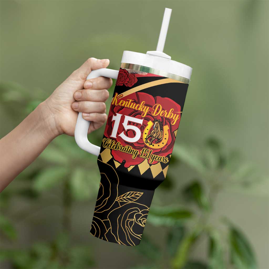Kentucky Horse Racing Tumbler With Handle Celebrating 151 Years Horseshoe With Roses